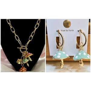 BELLA JACK SET Front Toggle Multi Multicolor Mushroom Necklace & Earrings NWT
